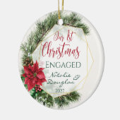 Poinsettia, onze eerste kerstfoto keramisch ornament (Links)