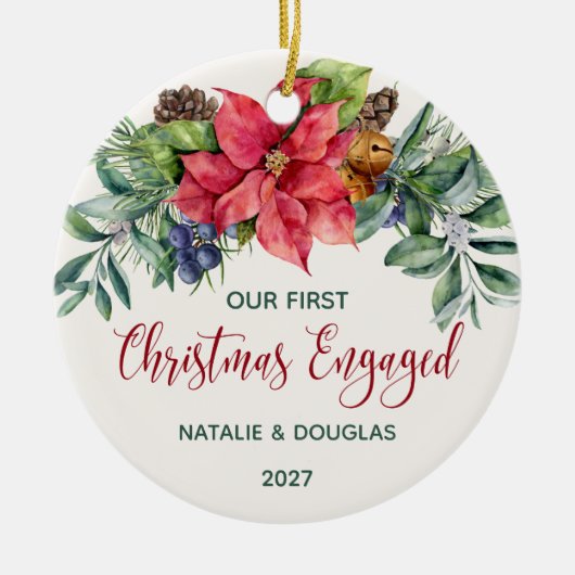 Poinsettia, onze eerste kerstfoto keramisch ornament (Voorkant)