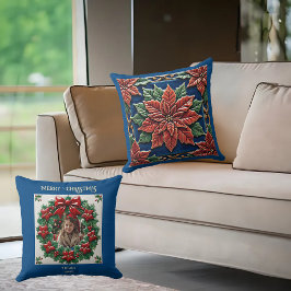 Poinsettia op blauw Sierkussen