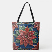 Poinsettia op Blauw Tote Bag (Voorkant)