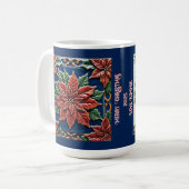 Poinsettia op Blauwe Kerst Aanpasbaar  Koffiemok (Voorkant links)