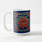 Poinsettia op Blauwe Kerst Aanpasbaar  Koffiemok (Links)