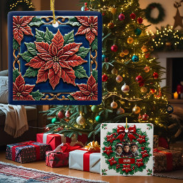 Poinsettia op Blue Christmas  Keramisch Ornament