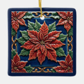 Poinsettia op Blue Christmas  Keramisch Ornament (Voorkant)