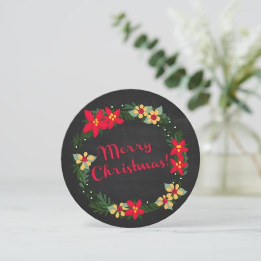 Poinsettia op Chalkboard, vrolijk kerstfeest! Rond Feestdagenkaart (Staand voorkant)