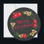 Poinsettia op Chalkboard, vrolijk kerstfeest! Rond Feestdagenkaart<br><div class="desc">Poinsettia op Chalkboard,  vrolijk kerstfeest! Ronde kaart. Aanpassen!</div>