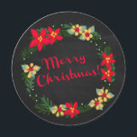 Poinsettia op Chalkboard, vrolijk kerstfeest! Rond Feestdagenkaart<br><div class="desc">Poinsettia op Chalkboard,  vrolijk kerstfeest! Ronde kaart. Aanpassen!</div>