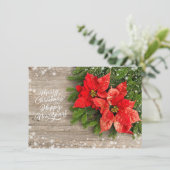 Poinsettia op Hout Business Kerstmis Feestdagenkaart (Staand voorkant)