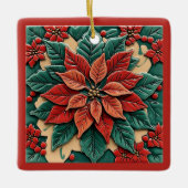 Poinsettia op rode kerst  keramisch ornament (Voorkant)