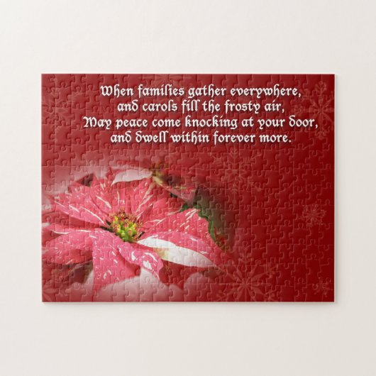 Poinsettia op rood met gedicht legpuzzel (Horizontaal)