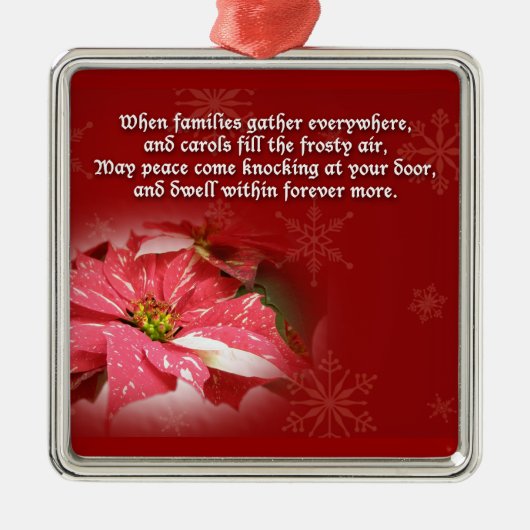 Poinsettia op rood met gedicht metalen ornament (Voorkant)