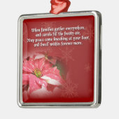 Poinsettia op rood met gedicht metalen ornament (Links)