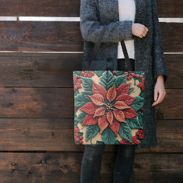 Poinsettia op rood tote bag