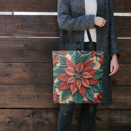 Poinsettia op rood tote bag
