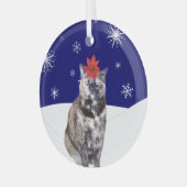 Poinsettia op Tortoiseshell Kat met Snowy Hills Glas Ornament (Voorkant links)