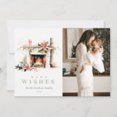 Poinsettia open haard warme kerstwensen Foto Feestdagenkaart (Voorkant)