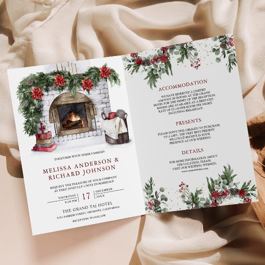Poinsettia Openhaard Kerstmis QR Code Bruiloft