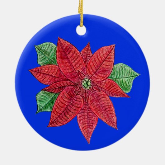 Poinsettia Ornament - Blue Background (Achterkant)