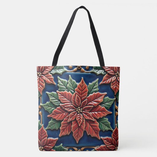 Poinsettia over blauw tote bag (Voorkant)