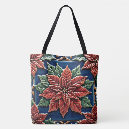 Poinsettia over blauw tote bag (Achterkant)