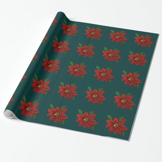 Poinsettia-pakpapier Cadeaupapier (Uitgerold)