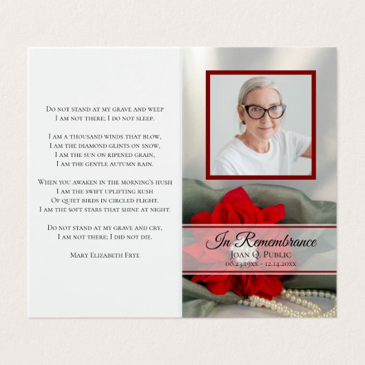 Poinsettia Parels Winter Begrafenis Gebed Visitekaartje (Buitenkant ongevouwen)