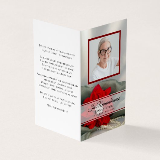 Poinsettia Parels Winter Begrafenis Gebed Visitekaartje (Buitenkant)