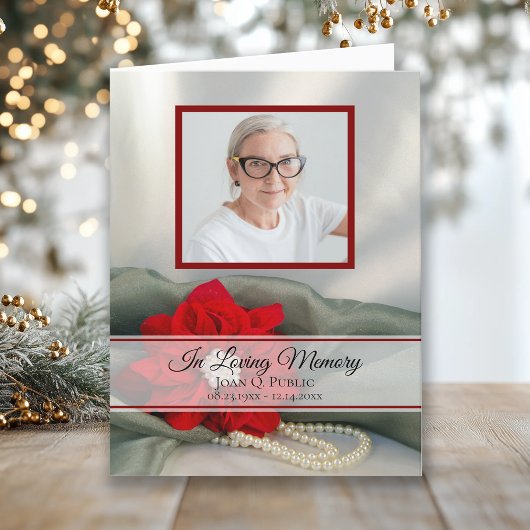 Poinsettia Parels Winter Begrafenis Memorial Sympa Bedankkaart