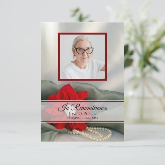 Poinsettia Parels Winter Begrafenis Memorial Sympa Bedankkaart (Staand voorkant)