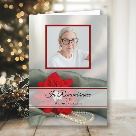 Poinsettia Parels Winter Begrafenisdienst Gevouwen Programma