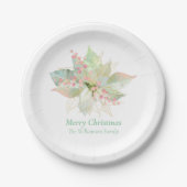 Poinsettia Pastel Elegant Kerst Roze Sage Papieren Bordje (Voorkant)