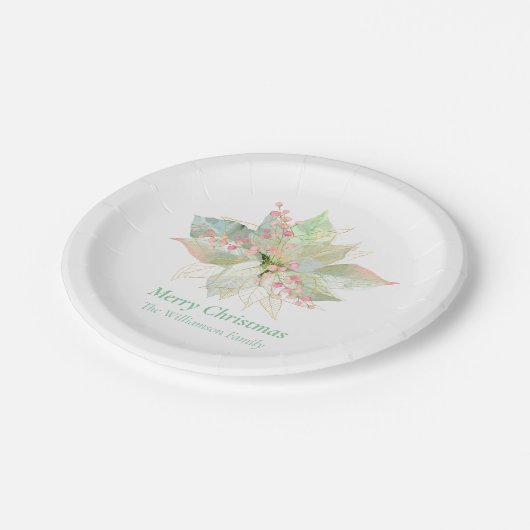 Poinsettia Pastel Elegant Kerst Roze Sage Papieren Bordje (Gekanteld)