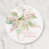 Poinsettia Pastel Roze Goud Chique Vrolijk Kerstfe Bedankjes Labels (Voorkant)