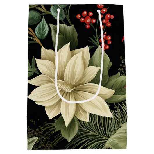  Poinsettia Patroon Kerst Medium Cadeauzakje (Achterkant)