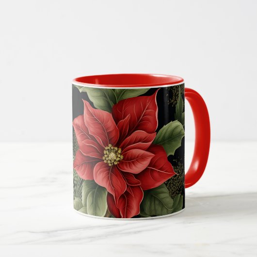 Poinsettia Patroon Kerst Mok (Voorkant rechts)