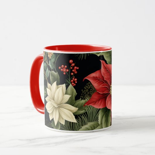  Poinsettia Patroon Kerst Mok (Voorkant links)