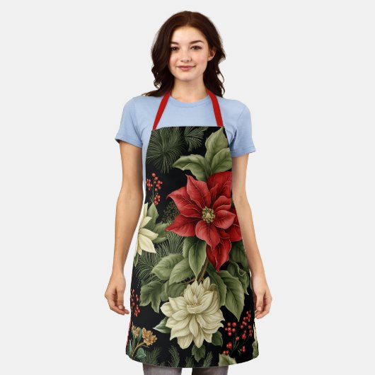 Poinsettia Patroon Kerst Schort (Gedragen)