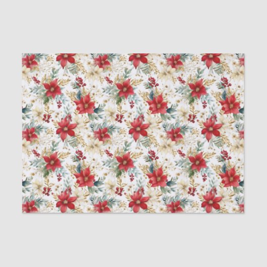 Poinsettia Patroon Kerst Tissuepapier (Voorkant)
