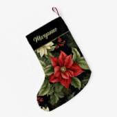 Poinsettia Patroon Kerst Twee Zijden Kleine Kerstsok (Achterkant (Hangend))