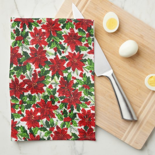 Poinsettia Patroon Kerstmis Theedoek (Quarter Fold)