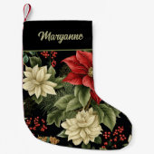 Poinsettia Patroon op Zwart Kleine Kerstsok (Voorkant)