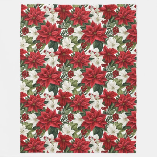 Poinsettia Pattern Blanket Festive Home Favorite Fleece Deken (Voorkant)