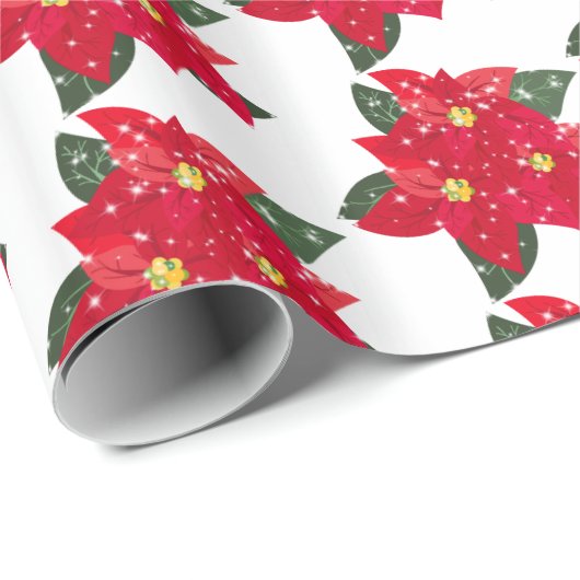 Poinsettia Pattern Cadeaupapier (Rol Hoek)