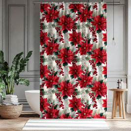 Poinsettia Pattern Curtain Classic Holiday Look Douchegordijn