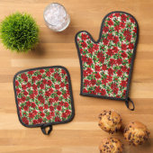 Poinsettia Pattern Kerstmis Ovenwant & Pannenlap Set (Top down)