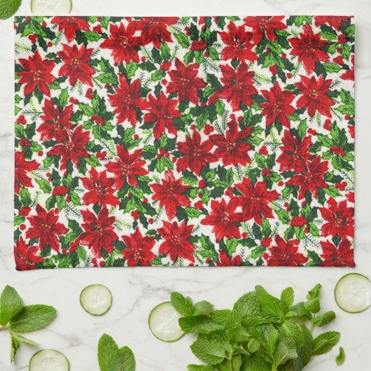 Poinsettia Pattern Kerstmis Theedoek (Gevouwen)
