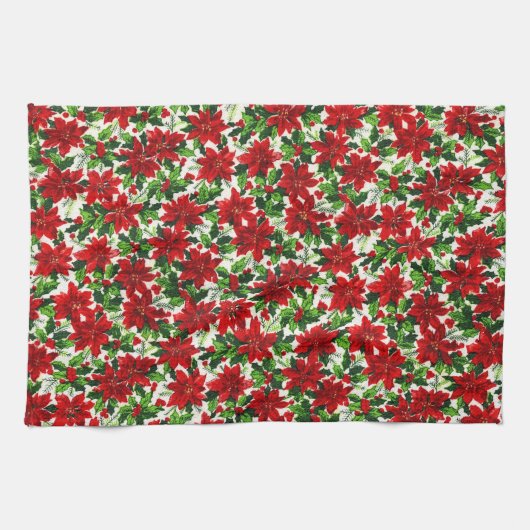 Poinsettia Pattern Kerstmis Theedoek (Horizontaal)