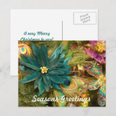 Poinsettia Peacock Feather Christmas Postcard Feestdagenkaart (Voorkant / Achterkant)