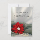 Poinsettia Pearls Green Winter Weddenschap Bedankkaart (Voorkant)