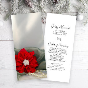Poinsettia & Pearls Green Winter Wedding Program Programmakaart